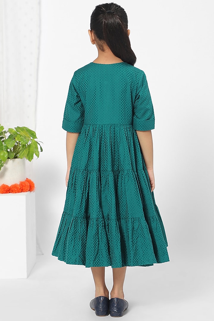Turquoise Embroidered Dress For Girls by Mini Chic at Pernia's Pop Up Shop