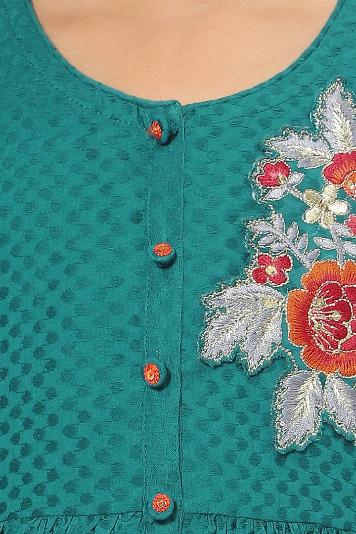 Turquoise Embroidered Dress For Girls by Mini Chic at Pernia's Pop Up Shop