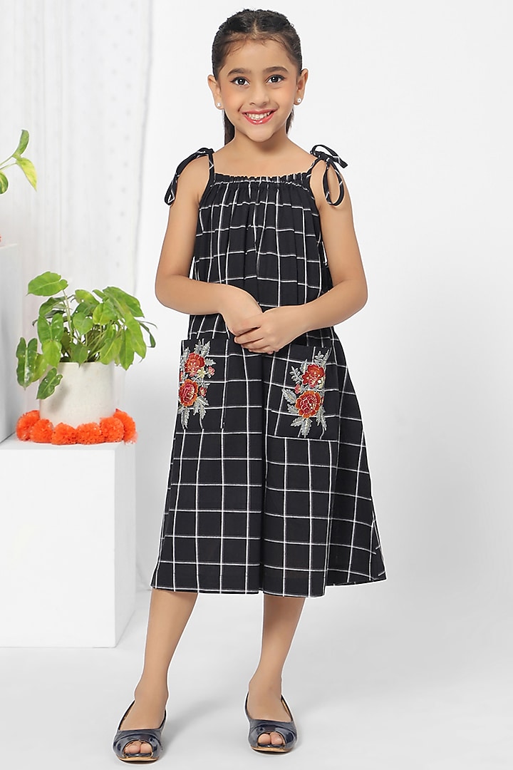 Black Checkered Dress For Girls by Mini Chic