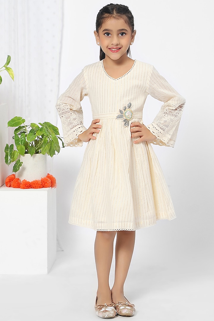 Off-White A-line Embroidered Dress For Girls by Mini Chic