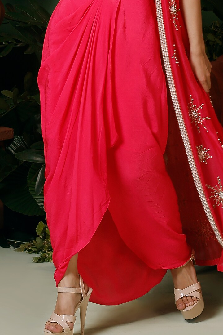 Candy Pink Organza Hand Embroidered Jacket Set by Midushi Bajoria at Pernia's Pop Up Shop