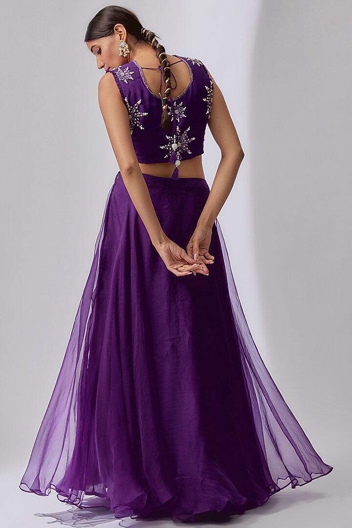 Midnight Purple Organza Wedding Lehenga Set by Midushi Bajoria at Pernia's Pop Up Shop