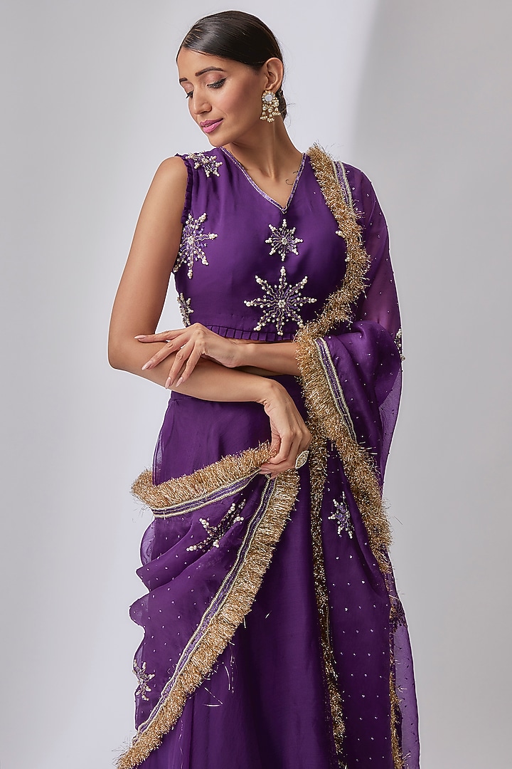 Midnight Purple Organza Wedding Lehenga Set by Midushi Bajoria at Pernia's Pop Up Shop