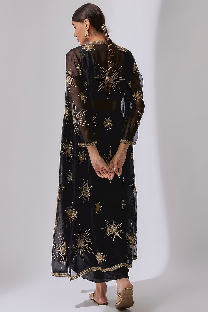 Black Organza Hand Embroidered Jacket Set by Midushi Bajoria at Pernia's Pop Up Shop