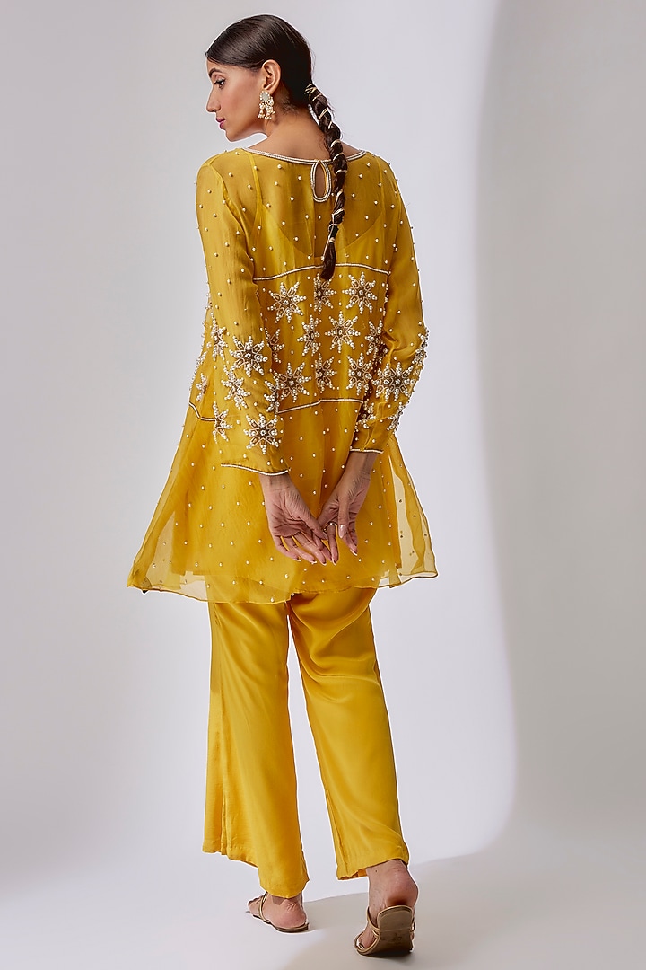 Bright Yellow Organza Co-Ord Set by Midushi Bajoria at Pernia's Pop Up Shop