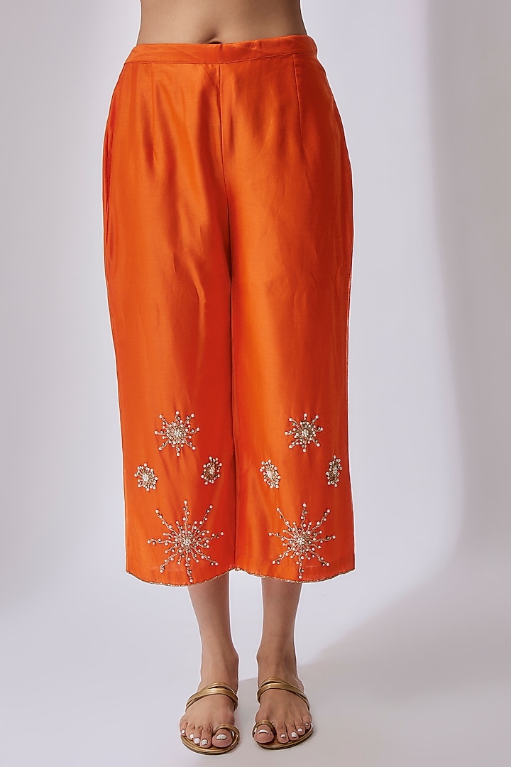 Sunshine Orange Silk Chanderi Hand Embellished Co-Ord Set by Midushi Bajoria at Pernia's Pop Up Shop