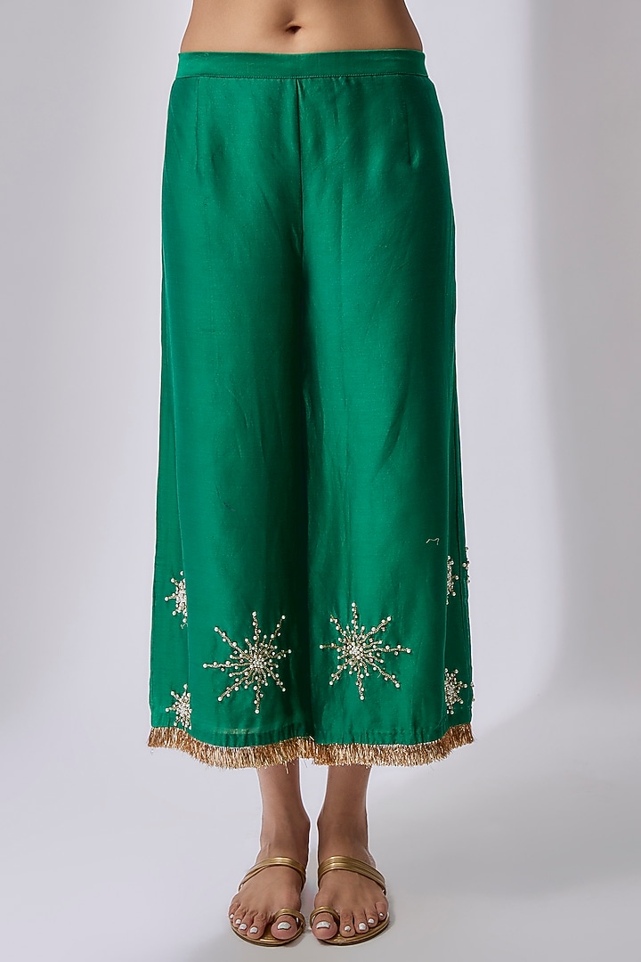 Midnight Purple Silk Chanderi Hand Embellished Kurta Set by Midushi Bajoria at Pernia's Pop Up Shop