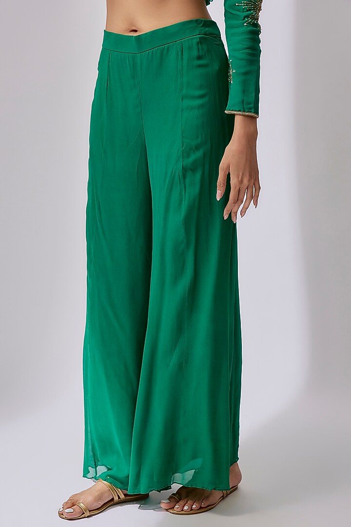 Forest Green Organza Hand Embroidered Anarkali Jacket Set by Midushi Bajoria at Pernia's Pop Up Shop