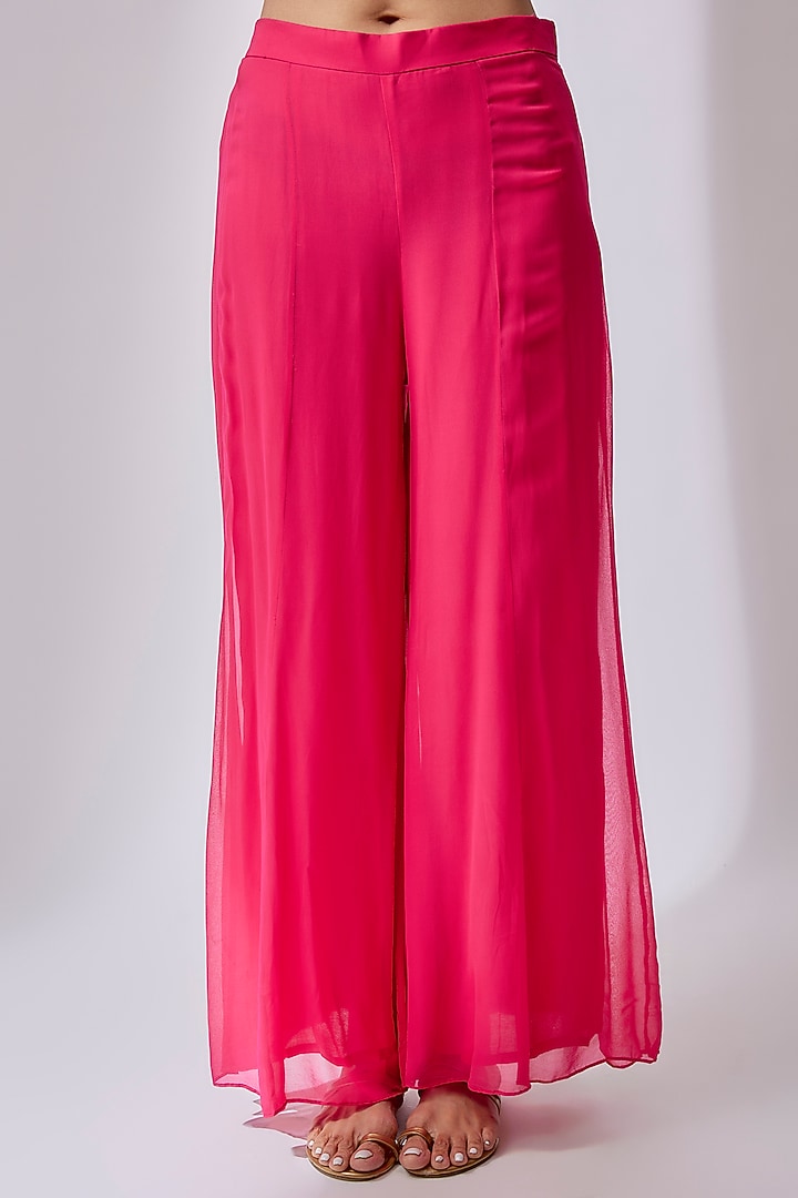 Candy Pink Organza Hand Embroidered Anarkali Jacket Set by Midushi Bajoria at Pernia's Pop Up Shop