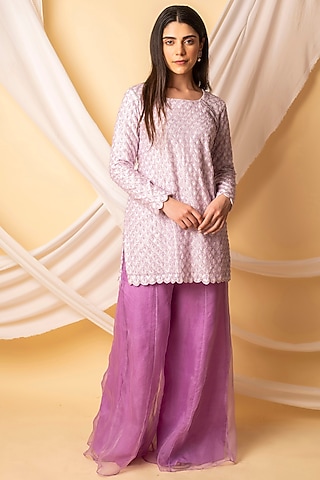 Lilac Embroidered Kurta Set by Midushi Bajoria