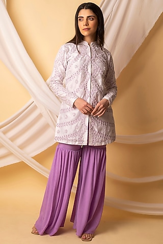 Lilac Crepe Sharara Set by Midushi Bajoria