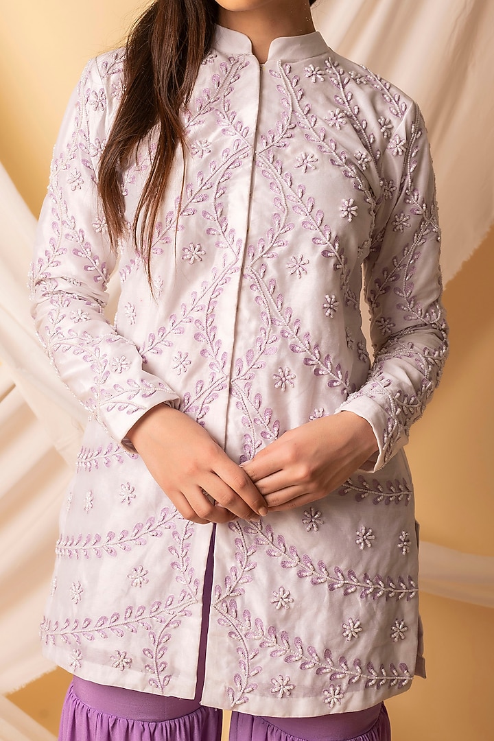 Lilac Crepe Party Wear Sharara Set by Midushi Bajoria at Pernia's Pop Up Shop