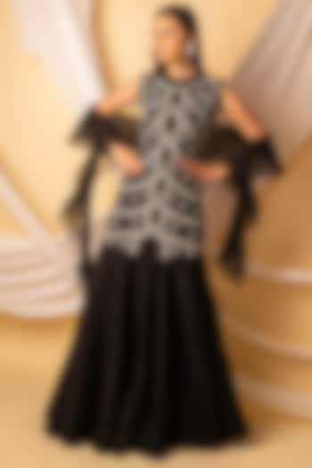 Black Organza Lehenga Set by Midushi Bajoria