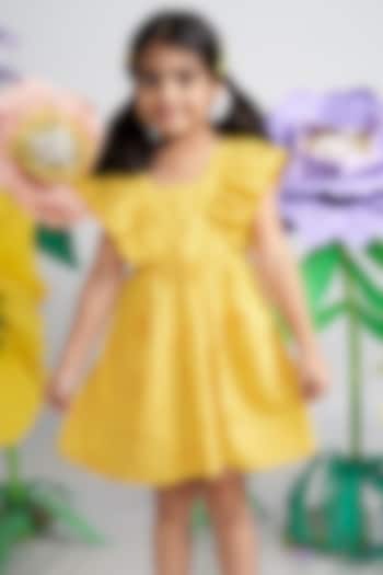 Yellow Cotton Printed Ruffled Dress For Girls by Miko Lolo
