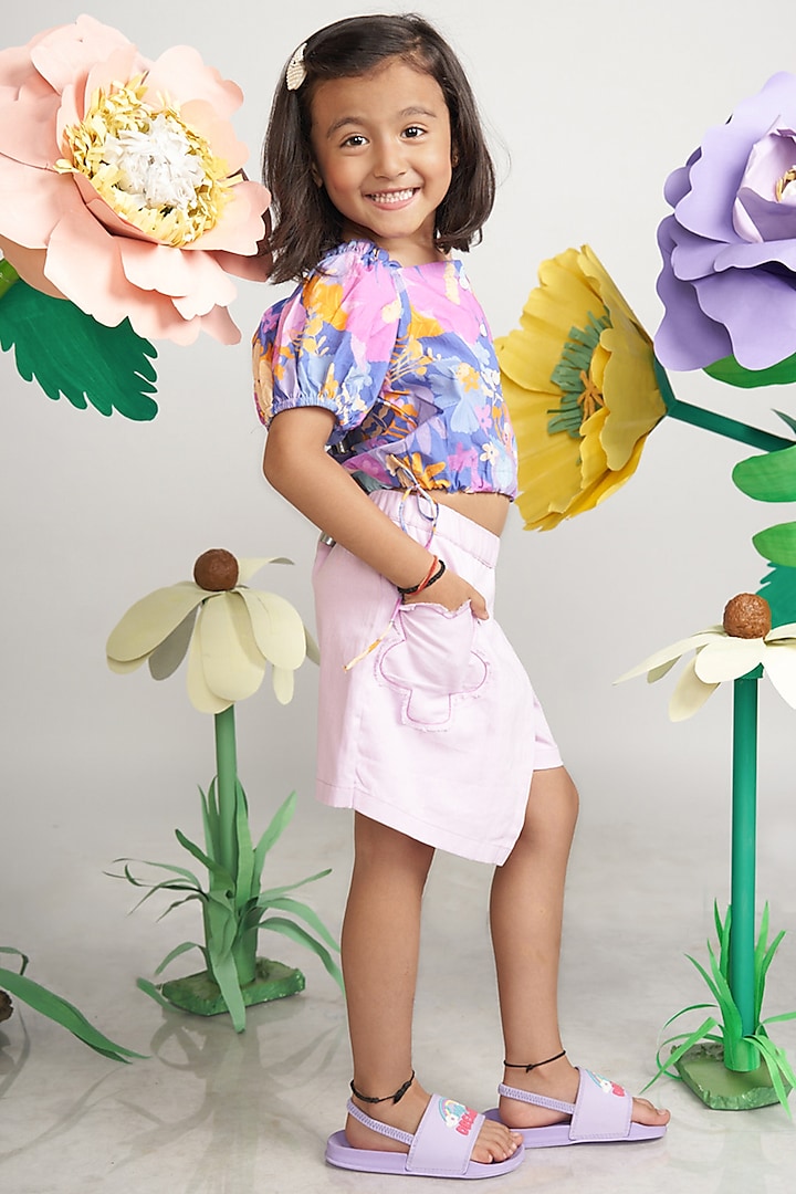 Purple Organic Cotton Printed Crop Top For Girls by Miko Lolo