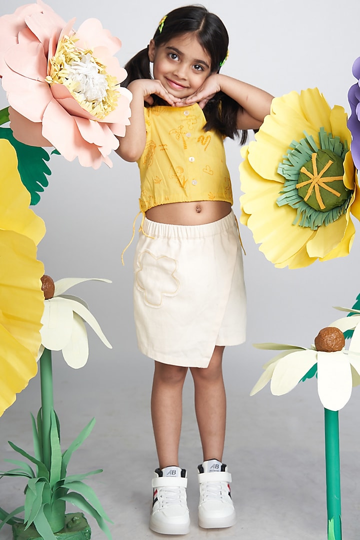 Off-White Organic Cotton Denim Overlapped Skirt Set For Girls by Miko Lolo at Pernia's Pop Up Shop