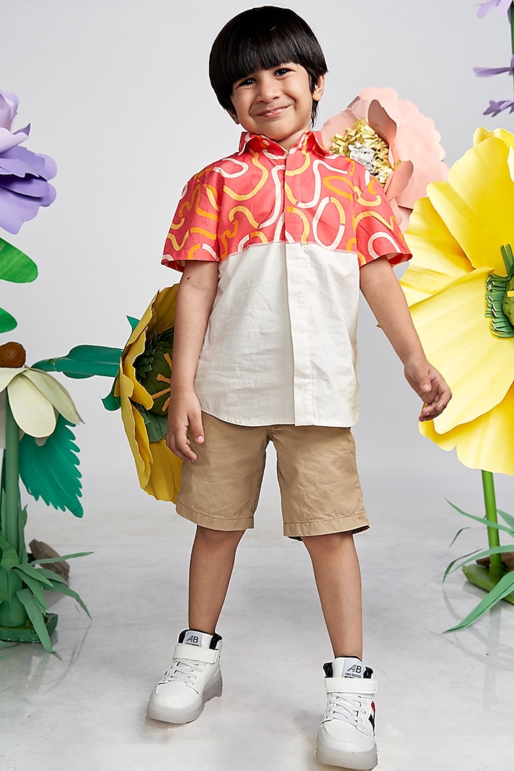 Pink & White Organic Cotton Printed Shirt For Boys by Miko Lolo