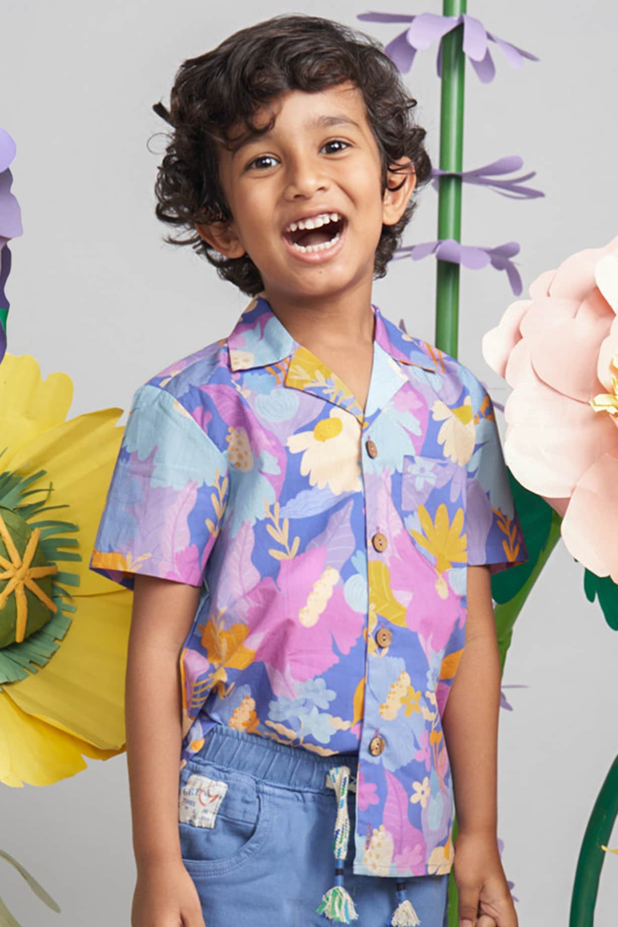 Purple Organic Cotton Floral Printed Shirt For Boys by Miko Lolo at  Pernia's Pop Up Shop