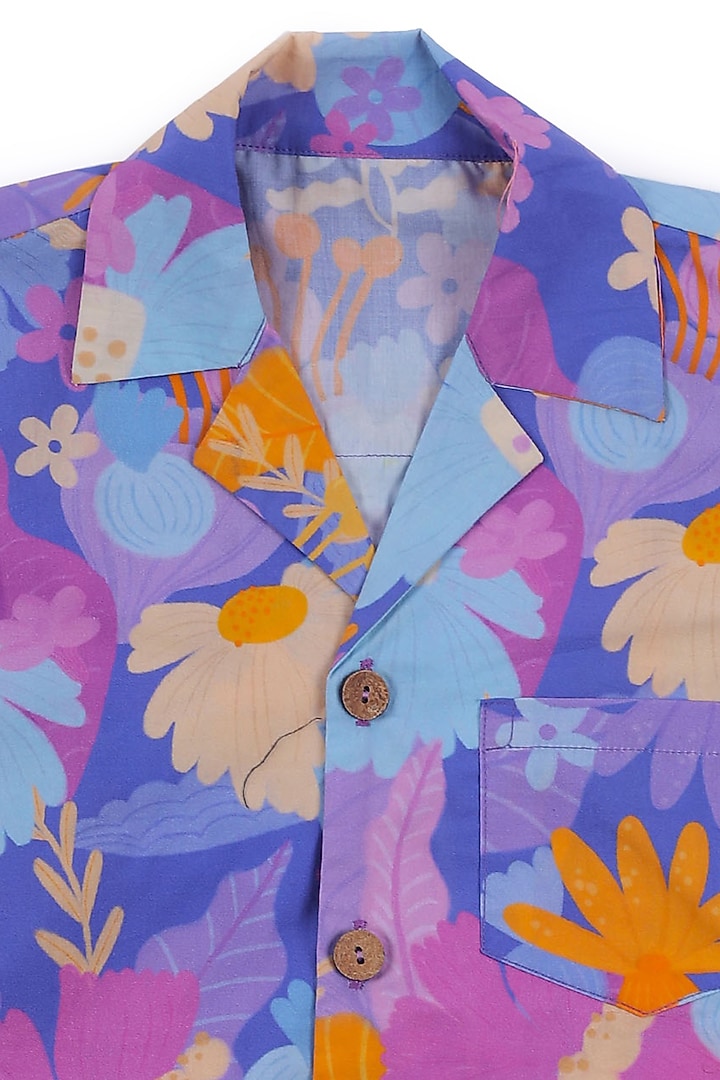 Purple Organic Cotton Floral Printed Shirt For Boys by Miko Lolo at Pernia's Pop Up Shop