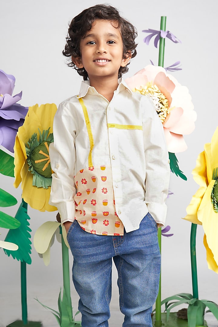 Off-White Organic Cotton Printed Shirt For Boys by Miko Lolo