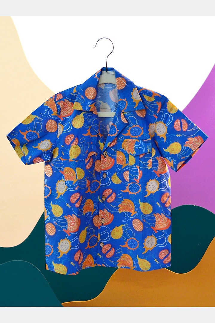 Blue Organic Cotton Printed Shirt For Boys by Miko Lolo at Pernia's Pop Up Shop