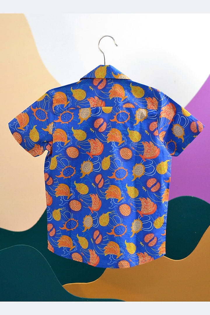 Blue Organic Cotton Printed Shirt For Boys by Miko Lolo at Pernia's Pop Up Shop
