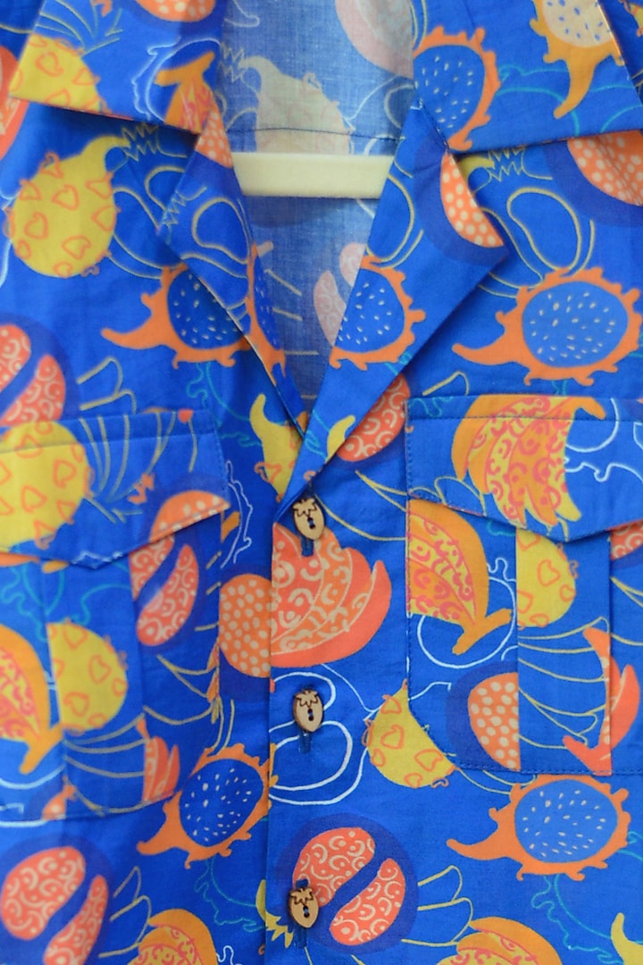 Blue Organic Cotton Printed Shirt For Boys by Miko Lolo at Pernia's Pop Up Shop