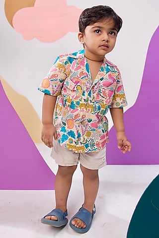 Multi-colored Organic Cotton Printed Shirt For Boys by Miko Lolo