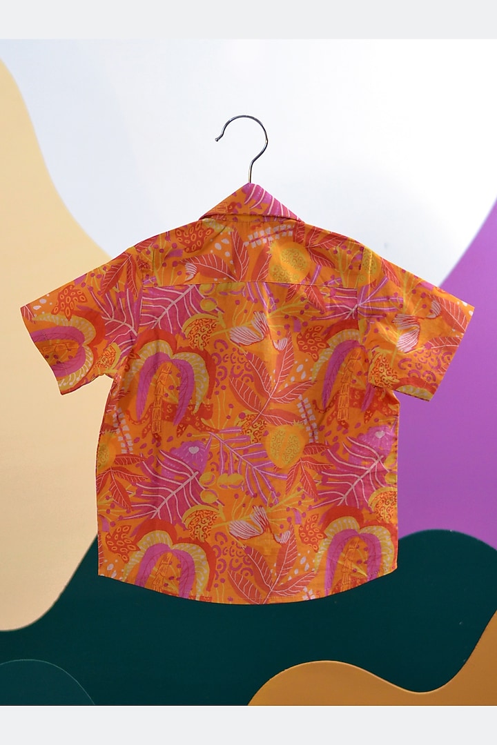 Orange Organic Cotton Floral Printed Shirt For Boys by Miko Lolo at Pernia's Pop Up Shop