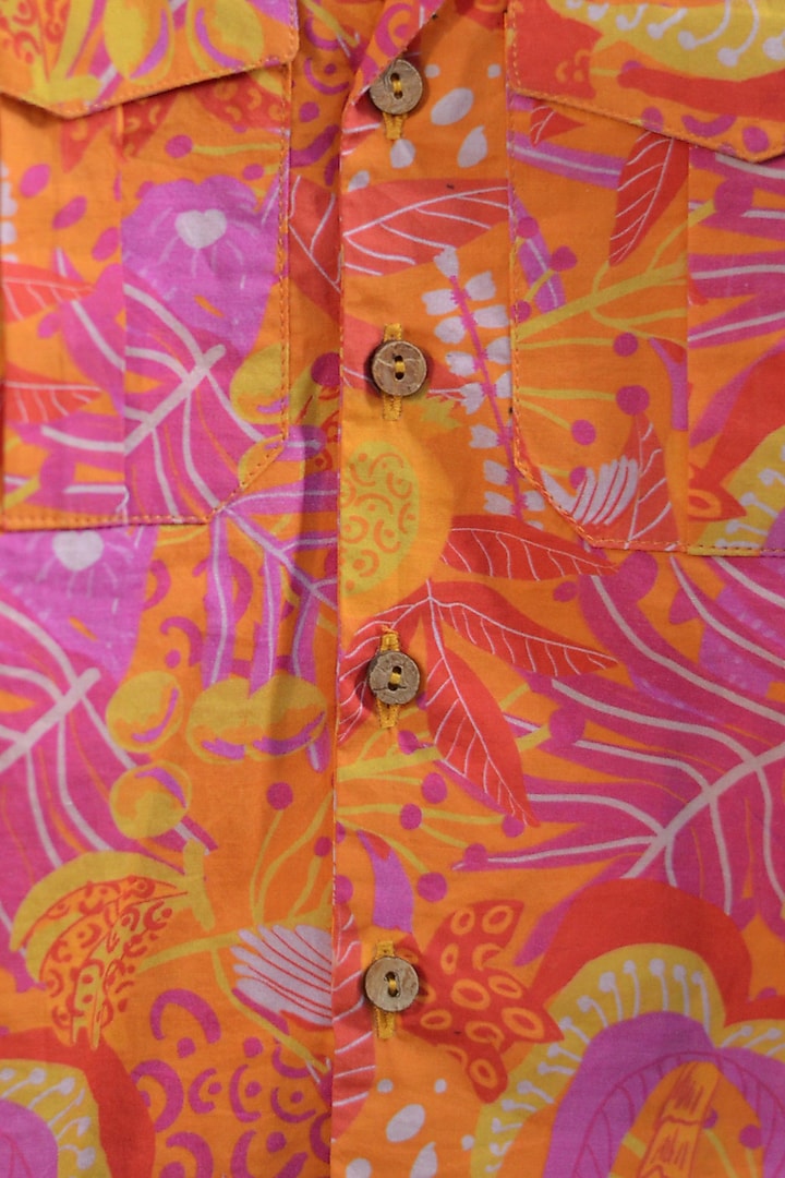 Orange Organic Cotton Floral Printed Shirt For Boys by Miko Lolo at Pernia's Pop Up Shop