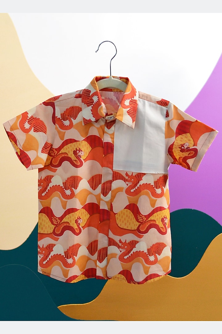 Red Organic Cotton Printed Shirt For Boys by Miko Lolo at Pernia's Pop Up Shop