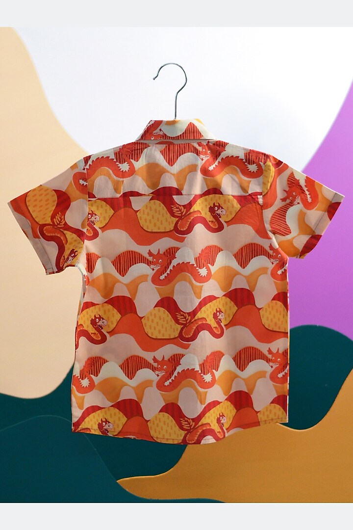 Red Organic Cotton Printed Shirt For Boys by Miko Lolo at Pernia's Pop Up Shop