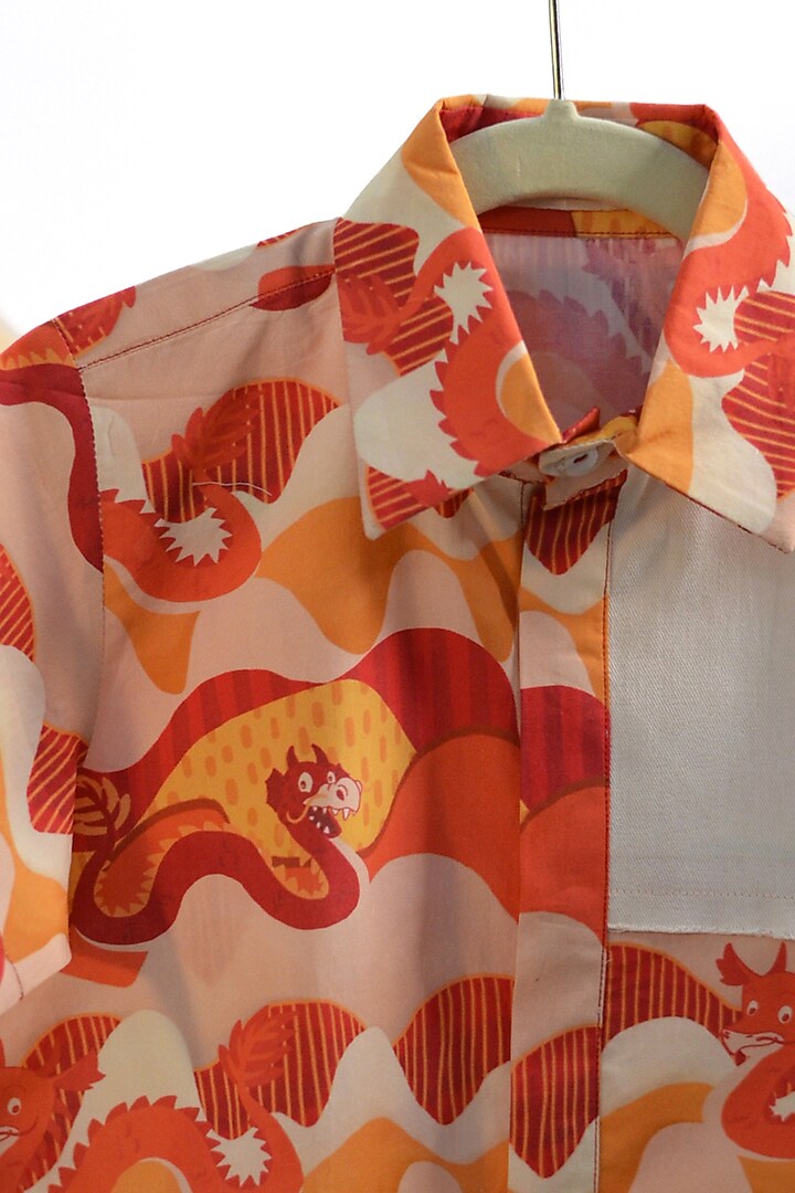 Red Organic Cotton Printed Shirt For Boys by Miko Lolo at Pernia's Pop Up Shop