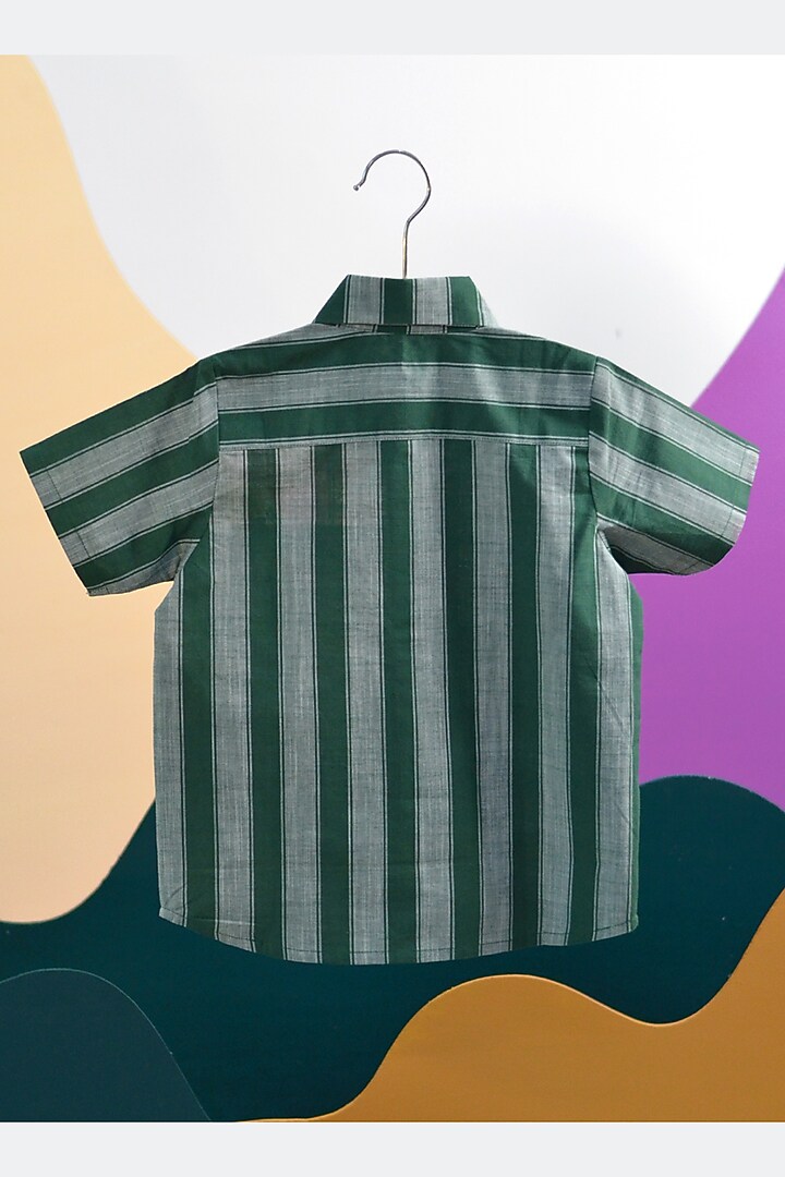Green Cotton Stripe Printed Shirt For Boys by Miko Lolo at Pernia's Pop Up Shop
