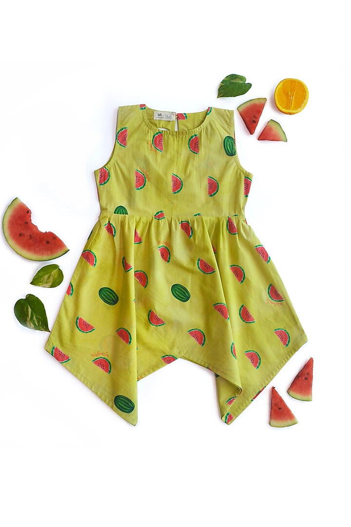 Green Organic Cotton Poplin Printed Dress by Miko Lolo