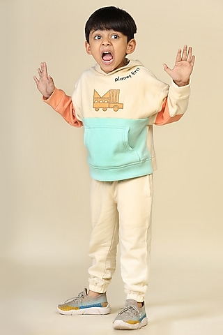 Off-White Cotton Fleece Pants For Boys by Miko Lolo