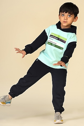 Dark Blue Cotton Fleece Pants For Boys by Miko Lolo