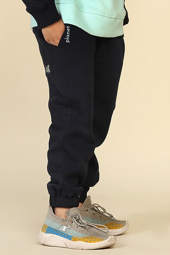 Dark Blue Cotton Fleece Pants For Boys by Miko Lolo at Pernia's Pop Up Shop