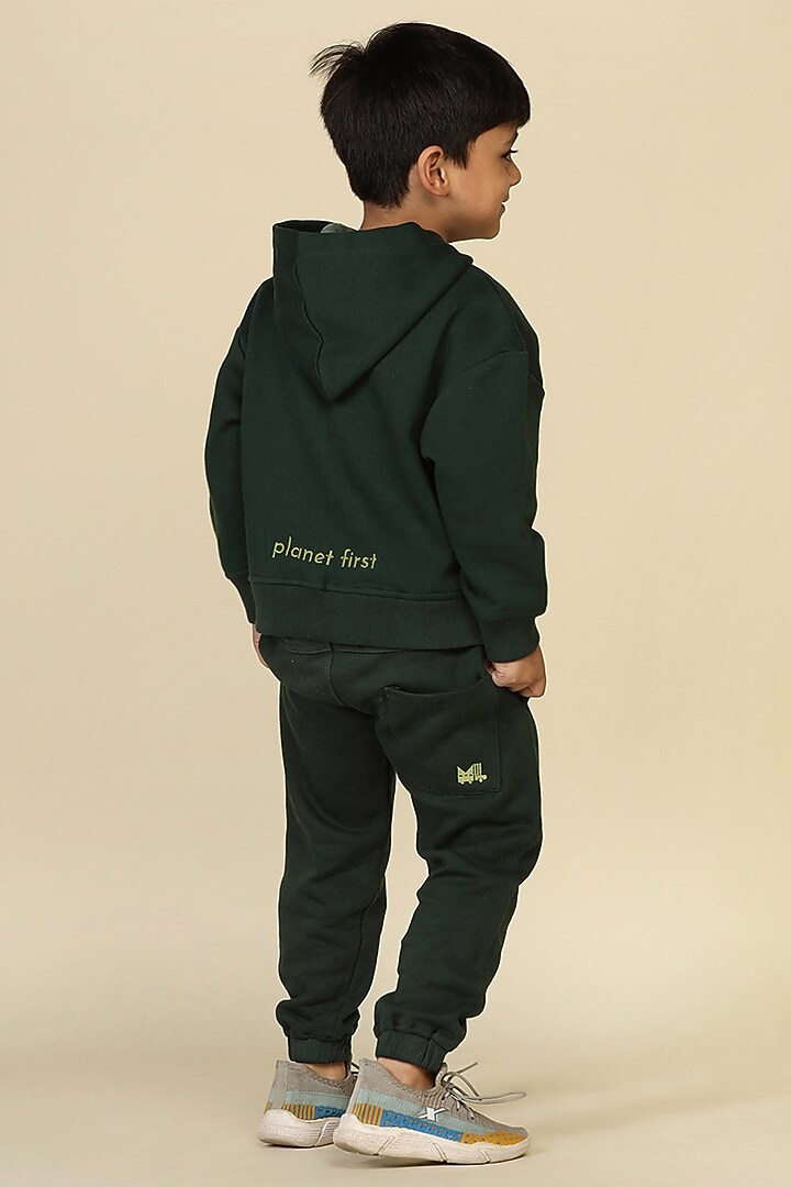 Dark Green Cotton Fleece Pants For Boys by Miko Lolo at Pernia's Pop Up Shop