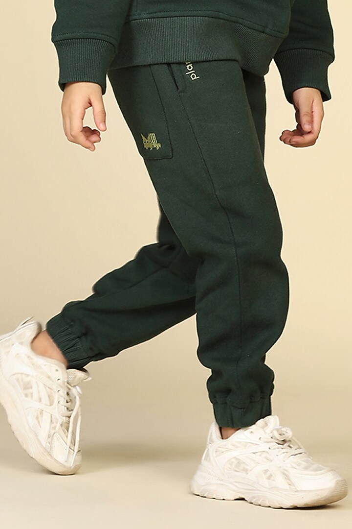 Dark Green Cotton Fleece Pants For Boys by Miko Lolo at Pernia's Pop Up Shop