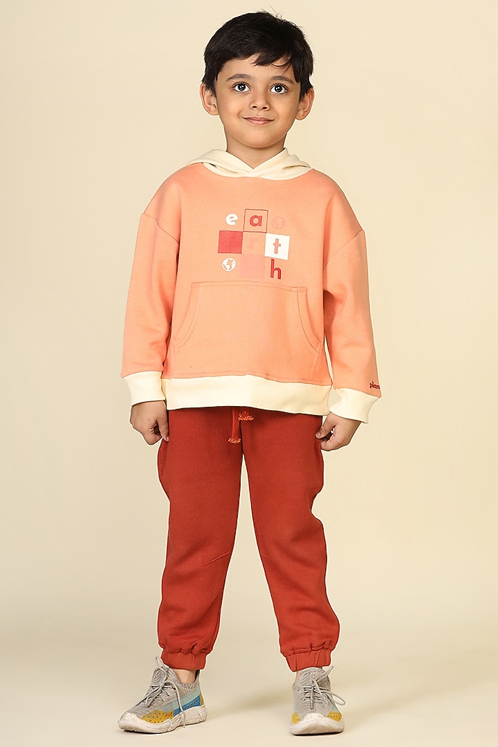 Dusty Pink Cotton Fleece Pant Set For Boys by Miko Lolo at Pernia's Pop Up Shop