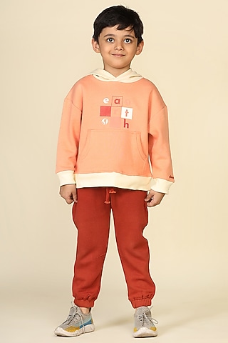 Dusty Pink Cotton Fleece Pant Set For Boys by Miko Lolo