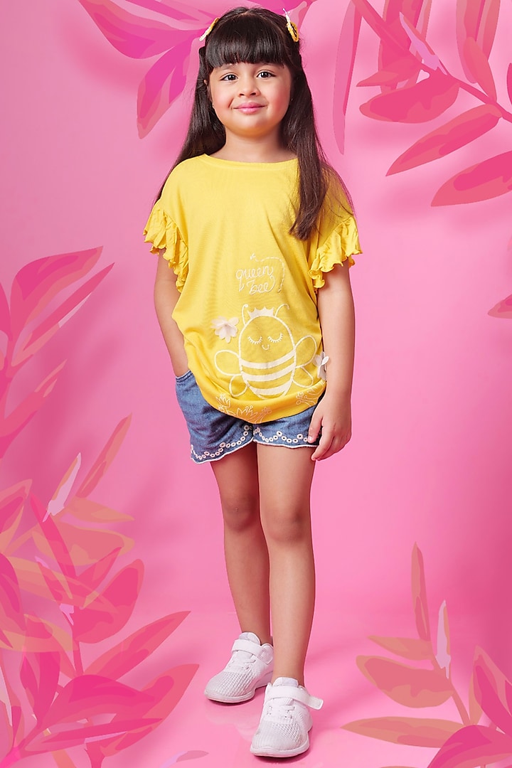 Yellow Embroidered Top For Girls by Miko Lolo at Pernia's Pop Up Shop