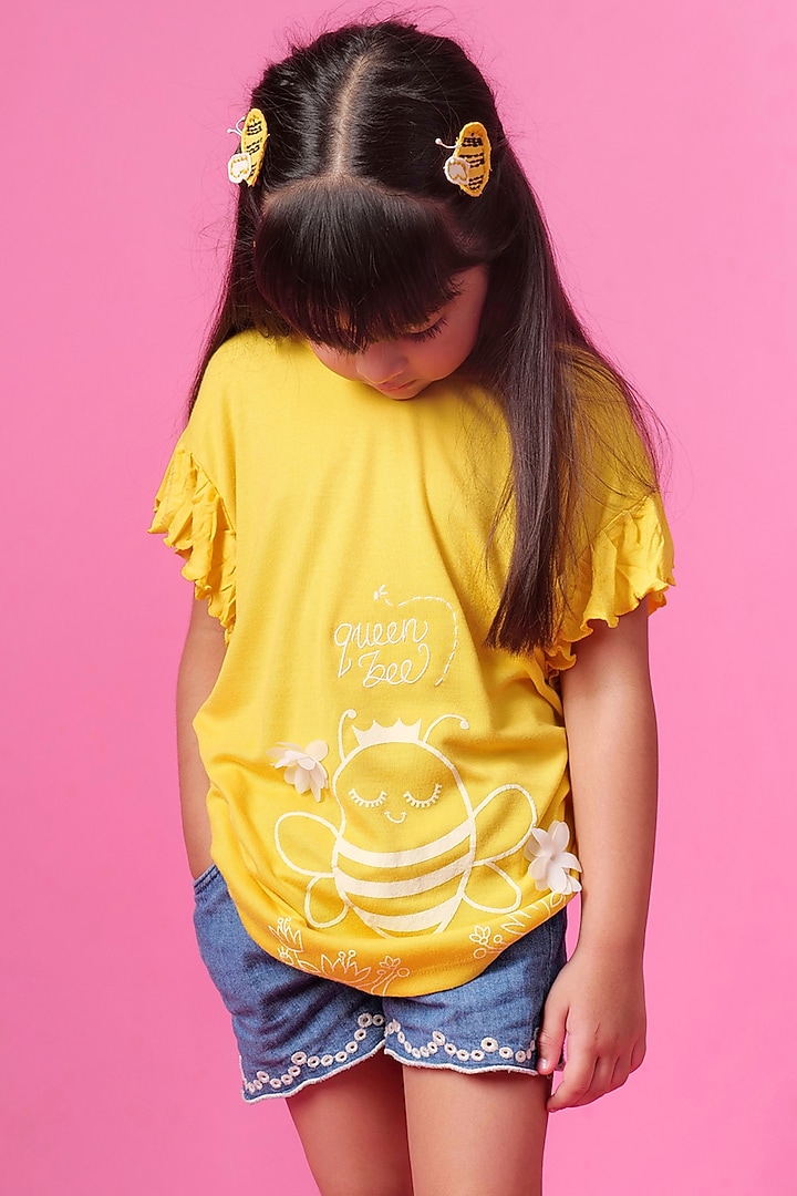 Yellow Embroidered Top For Girls by Miko Lolo at Pernia's Pop Up Shop