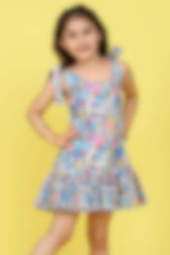 Blue Floral Printed Dress For Girls by Miko Lolo