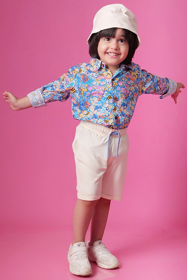 Blue Cotton Printed Shirt For Boys by Miko Lolo