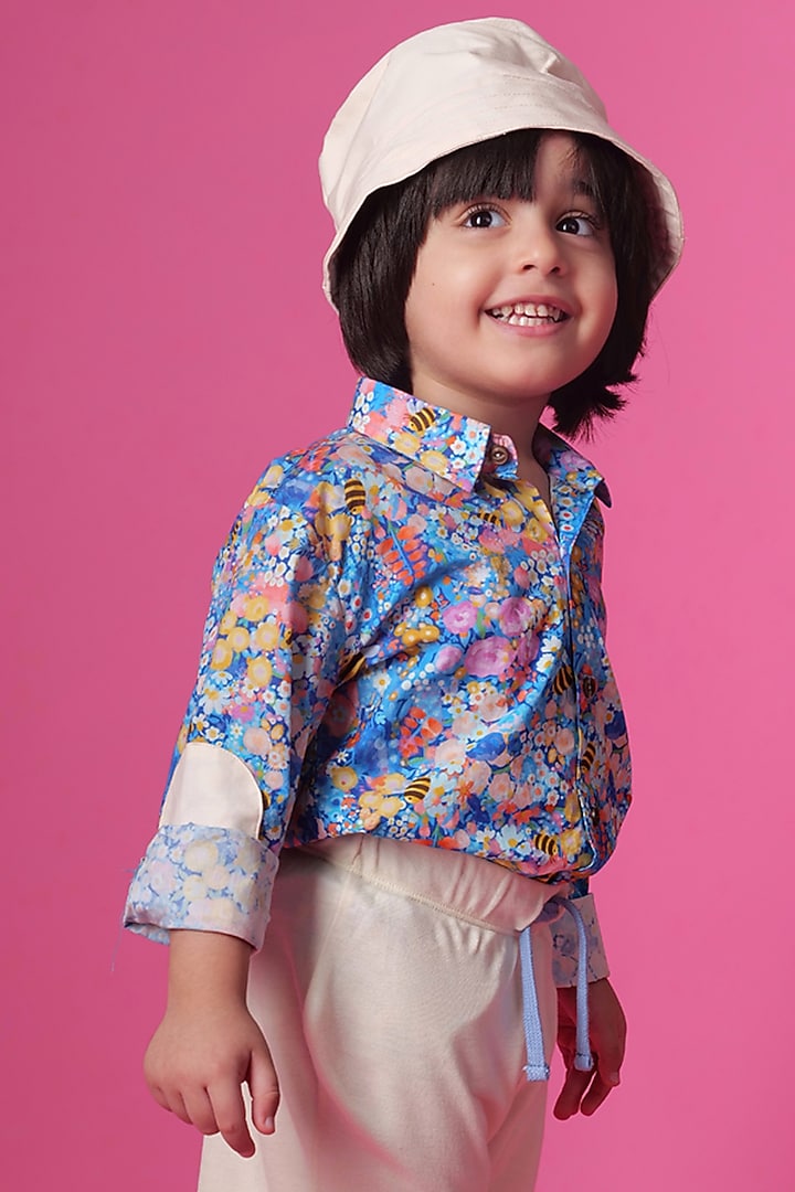 Blue Cotton Printed Shirt For Boys by Miko Lolo at Pernia's Pop Up Shop