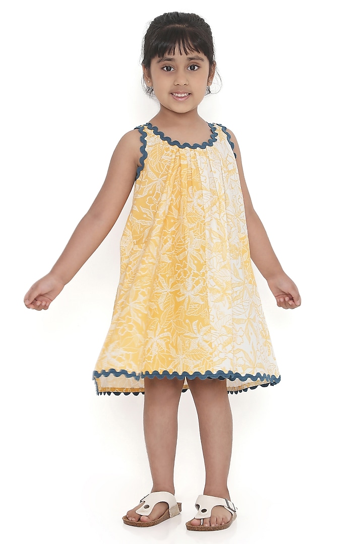 Yellow Organic Cotton Floral Printed Dress For Girls by Miko Lolo at Pernia's Pop Up Shop