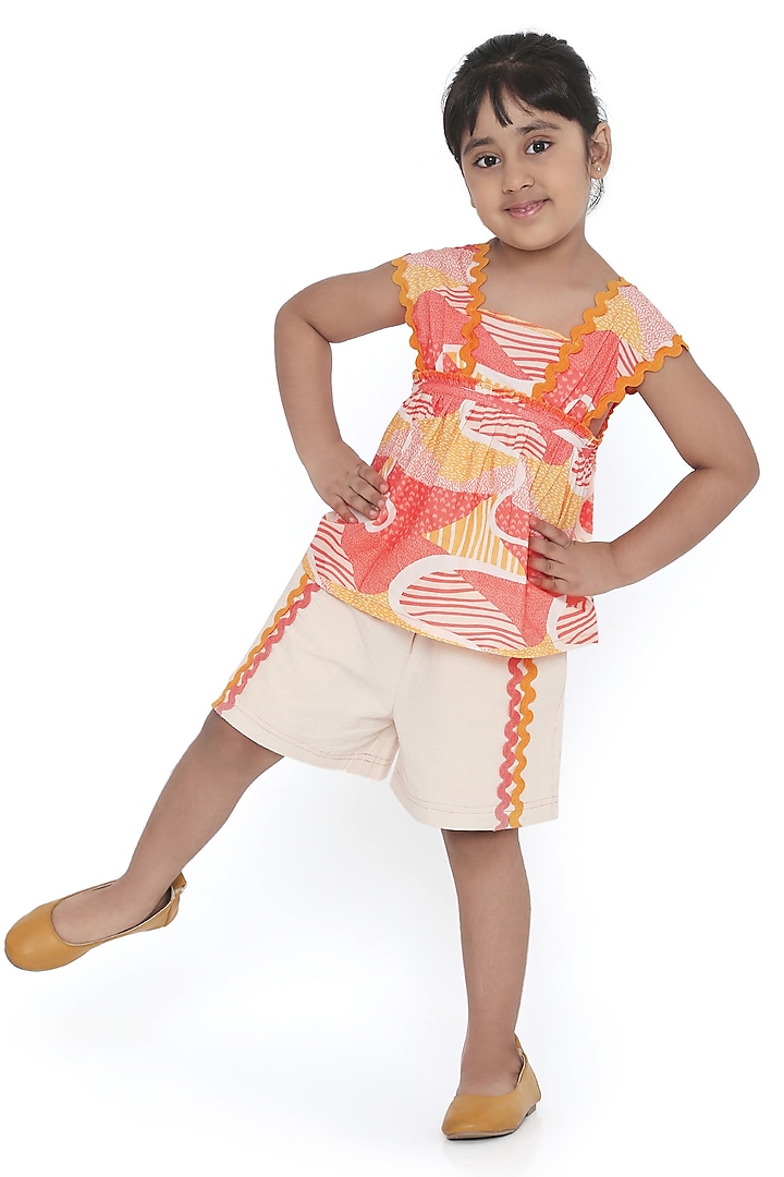 Pink Organic Cotton Printed Co-Ord Set For Girls by Miko Lolo