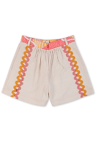 Off-White Crushed Cotton Shorts For Girls by Miko Lolo